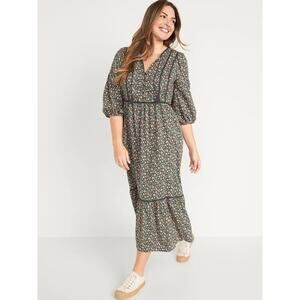 Old Navy Maxi Dress Women M Ditsy Floral Tiered Cottage Peasant Milkmaid Prairie